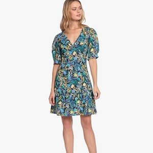 Donna Morgan Blue and Yellow Wrap Mini Dress